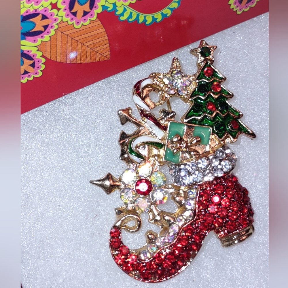 Red Crystal Elf Shoe Boot w/ Gifts Stuffed Inside